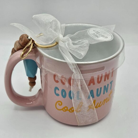Cool Aunt Pink Ceramic Mug Gift Set With Beaded Keychain Accessory Mug Hot Choco - Picture 4 of 7